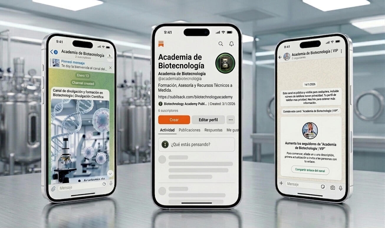 Teléfonos móviles mostrando el newsletter y canales de mensajería WhatsApp y Telegram.